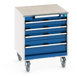 Cubio Mobile Storage Storage Cabinet with 4 Drawers - Lino Worktop. WxDxH: 650X650X790mm Ral 7035/5010 _SKU-40402144.11V