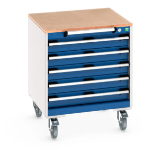 Cubio Storage Storage Cabinet On Wheels - Cubio Mobile Storage Cabinet with 5 Drawers And Multiplex Worktop. WxDxH: 650X650X790mm Ral 7035/5010 _SKU-40402145.11V