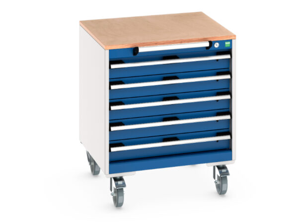 Cubio Storage Storage Cabinet On Wheels - Cubio Mobile Storage Cabinet with 5 Drawers And Multiplex Worktop. WxDxH: 650X650X790mm Ral 7035/5010 _SKU-40402145.11V