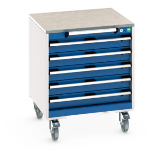 Mobile Tool Trolley - Cubio Mobile Storage Cabinet with 5 Drawers And Lino Worktop. WxDxH: 650X650X790mm Ral 7035/5010 _SKU-40402146.11V