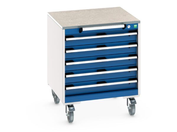 Mobile Tool Trolley - Cubio Mobile Storage Cabinet with 5 Drawers And Lino Worktop. WxDxH: 650X650X790mm Ral 7035/5010 _SKU-40402146.11V