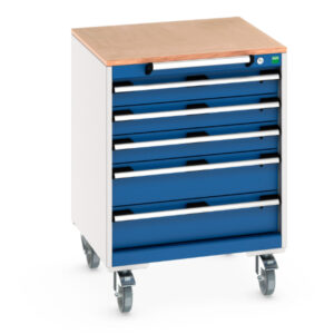 Mobile Tool Storage Cabinet - Cubio Mobile Storage Cabinet with 5 Drawers And Multiplex Worktop. WxDxH: 650X650X890mm Ral 7035/5010 _SKU-40402147.11V