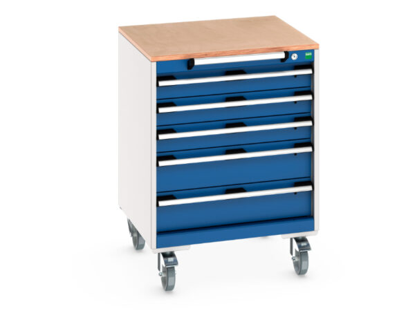 Mobile Tool Storage Cabinet - Cubio Mobile Storage Cabinet with 5 Drawers And Multiplex Worktop. WxDxH: 650X650X890mm Ral 7035/5010 _SKU-40402147.11V