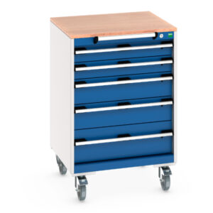 Mobile Tool Box On Wheels - Cubio Mobile Storage Cabinet with 5 Drawers And Multiplex Worktop. WxDxH: 650X650X990mm Ral 7035/5010 _SKU-40402149.11V