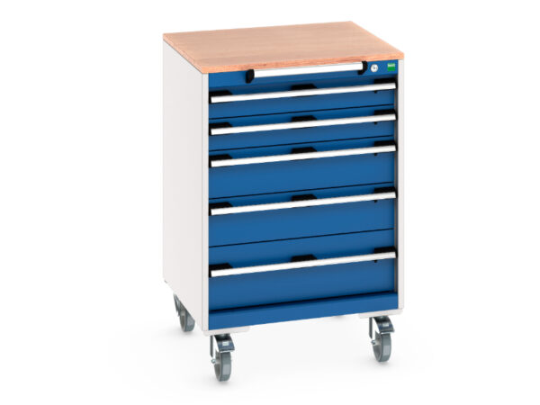 Mobile Tool Box On Wheels - Cubio Mobile Storage Cabinet with 5 Drawers And Multiplex Worktop. WxDxH: 650X650X990mm Ral 7035/5010 _SKU-40402149.11V