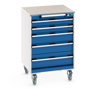 Heavy Duty Toolbox On Wheels - Cubio Mobile Storage Cabinet with 5 Drawers And Lino Worktop. WxDxH: 650X650X990mm Ral 7035/5010 _SKU-40402150.11V