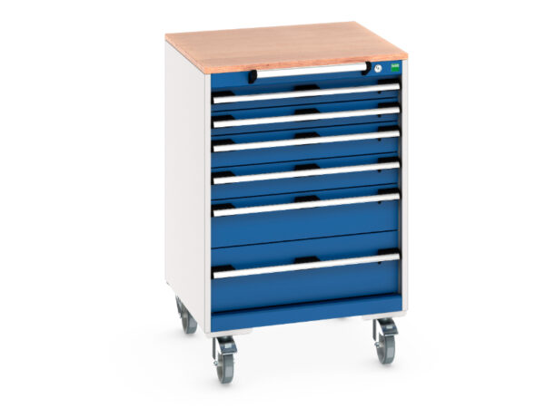 Metal Tool Storage Drawers On Wheels - Cubio Mobile Storage Cabinet with 6 Drawers And Multiplex Worktop. WxDxH: 650X650X990mm Ral 7035/5010 _SKU-40402151.11V
