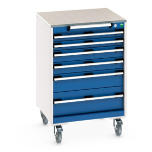 6 Drawer Lockable Mobile Tool Chest - Cubio Mobile Storage Cabinet with 6 Drawers And Lino Worktop. WxDxH: 650X650X990mm Ral 7035/5010 _SKU-40402152.11V