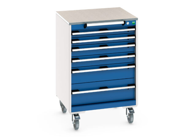 6 Drawer Lockable Mobile Tool Chest - Cubio Mobile Storage Cabinet with 6 Drawers And Lino Worktop. WxDxH: 650X650X990mm Ral 7035/5010 _SKU-40402152.11V
