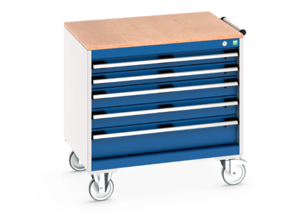 Mobile Tool Chest - Cubio Mobile Storage Cabinet with 5 Drawers And Multiplex Worktop. WxDxH: 800X650X790mm Ral 7035/5010 _SKU-40402153.11V