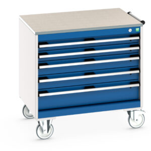Heavy Duty Tool Mobile Tool Chest - Cubio Mobile Storage Cabinet with 5 Drawers And Lino Worktop. WxDxH: 800X650X790mm Ral 7035/5010 _SKU-40402154.11V