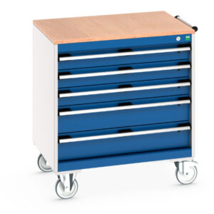 Heavy Duty Mobile Storage Storage Cabinet - Cubio Mobile Storage Cabinet with 5 Drawers And Multiplex Worktop. WxDxH: 800X650X890mm Ral 7035/5010 _SKU-40402155.11V