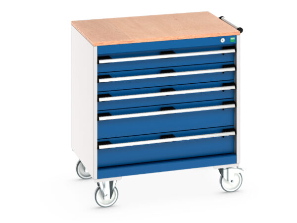 Heavy Duty Mobile Storage Storage Cabinet - Cubio Mobile Storage Cabinet with 5 Drawers And Multiplex Worktop. WxDxH: 800X650X890mm Ral 7035/5010 _SKU-40402155.11V
