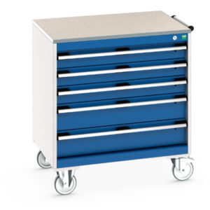 Heavy Duty Snapon Style Tool Chest On Wheels - Cubio Mobile Storage Cabinet with 5 Drawers And Lino Worktop. WxDxH: 800X650X890mm Ral 7035/5010 _SKU-40402156.11V