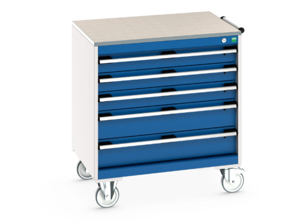 Heavy Duty Snapon Style Tool Chest On Wheels - Cubio Mobile Storage Cabinet with 5 Drawers And Lino Worktop. WxDxH: 800X650X890mm Ral 7035/5010 _SKU-40402156.11V