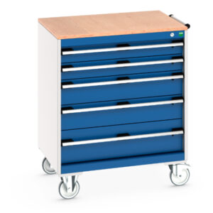 Heavy Duty Mobile Steel Storage Storage Cabinet Trolley - Cubio Mobile Storage Cabinet with 5 Drawers And Multiplex Worktop. WxDxH: 800X650X990mm Ral 7035/5010 _SKU-40402157.11V