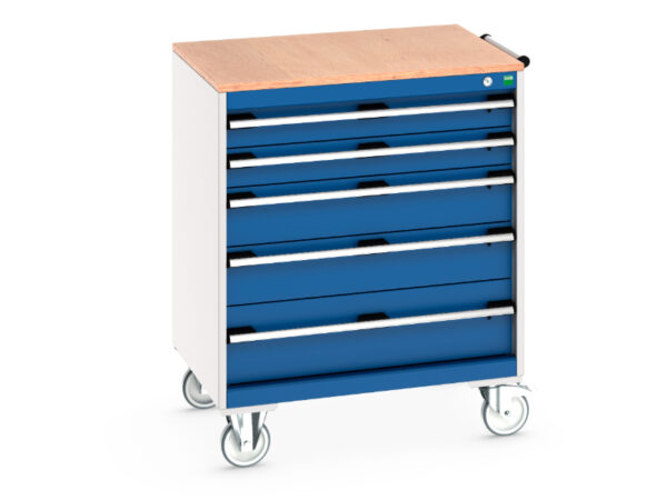 Heavy Duty Mobile Steel Storage Storage Cabinet Trolley - Cubio Mobile Storage Cabinet with 5 Drawers And Multiplex Worktop. WxDxH: 800X650X990mm Ral 7035/5010 _SKU-40402157.11V