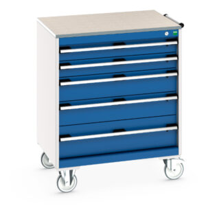 Heavy Duty Tool Chests - Cubio Mobile Storage Cabinet with 5 Drawers And Lino Worktop. WxDxH: 800X650X990mm Ral 7035/5010 _SKU-40402158.11V