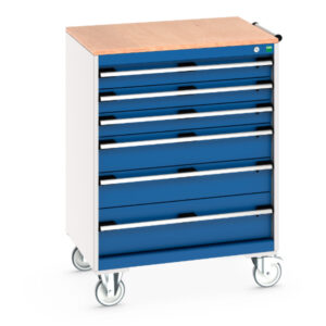 Mobile Tool Chest with Workbench Top - Cubio Mobile Storage Cabinet with 6 Drawers And Multiplex Worktop. WxDxH: 800X650X1090mm Ral 7035/5010 _SKU-40402159.11V