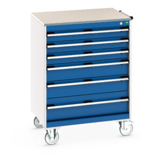 Metal Maintenance Tool Trolley - Cubio Mobile Storage Cabinet with 6 Drawers And Lino Worktop. WxDxH: 800X650X1090mm Ral 7035/5010 _SKU-40402160.11V