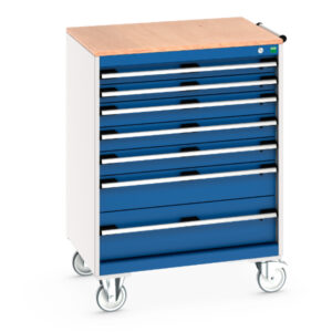 Heavy Duty Tool Box On Wheels - Cubio Mobile Storage Cabinet with 7 Drawers And Multiplex Worktop. WxDxH: 800X650X1090mm Ral 7035/5010 _SKU-40402161.11V