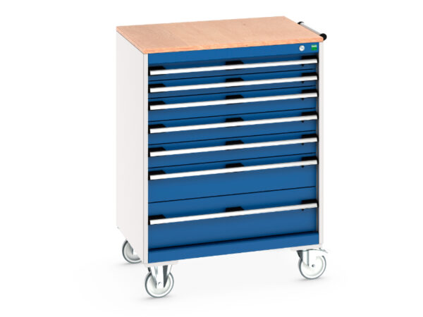 Heavy Duty Tool Box On Wheels - Cubio Mobile Storage Cabinet with 7 Drawers And Multiplex Worktop. WxDxH: 800X650X1090mm Ral 7035/5010 _SKU-40402161.11V