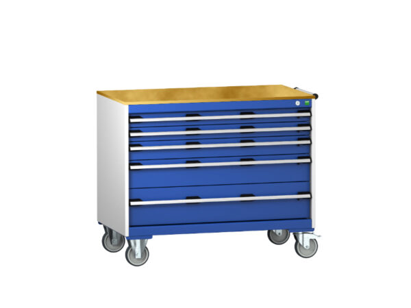 Bott Drawer Storage Cabinets On Wheels - Cubio Mobile Storage Cabinet with 5 Drawers And Multiplex Worktop. WxDxH: 1050X650X890mm Ral 7035/5010 _SKU-40402163.11V