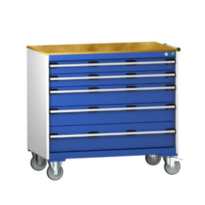 Bott Portable Drawer Storage Cabinets - Cubio Mobile Storage Cabinet with 5 Drawers And Multiplex Worktop. WxDxH: 1050X650X990mm Ral 7035/5010 _SKU-40402165.11V