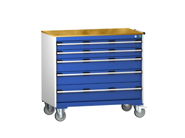Bott Portable Drawer Storage Cabinets - Cubio Mobile Storage Cabinet with 5 Drawers And Multiplex Worktop. WxDxH: 1050X650X990mm Ral 7035/5010 _SKU-40402165.11V