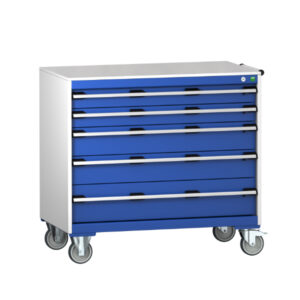 Bott Cubio Drawer Storage Cabinets - Cubio Mobile Storage Cabinet with 5 Drawers And Lino Worktop. WxDxH: 1050X650X990mm Ral 7035/5010 _SKU-40402166.11V