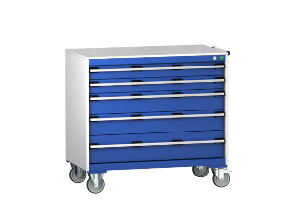 Bott Cubio Drawer Storage Cabinets - Cubio Mobile Storage Cabinet with 5 Drawers And Lino Worktop. WxDxH: 1050X650X990mm Ral 7035/5010 _SKU-40402166.11V