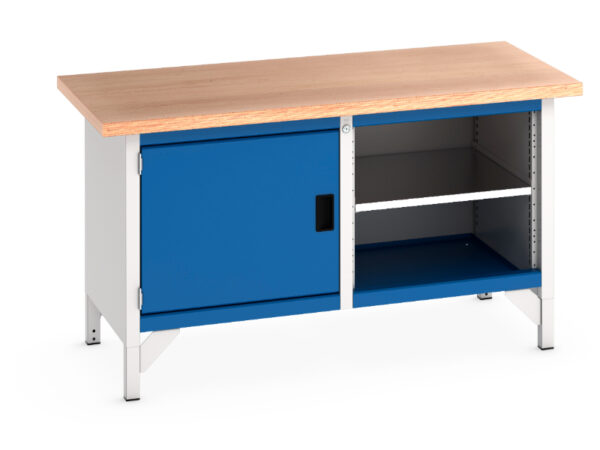 Metal Work Bench with Cupboard Storage - Cubio Storage Bench (Mpx) Full Cupboard Storage / Mid Shelf. WxDxH: 1500X750X840mm Ral 7035/5010 _SKU-41002019.11V