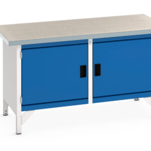 Workbench with Cupboard Storage Below - Cubio Storage Bench (Lino) Full Cupboard Storage / Full Cupboard Storage. WxDxH: 1500X750X840mm Ral 7035/5010 _SKU-41002024.11V