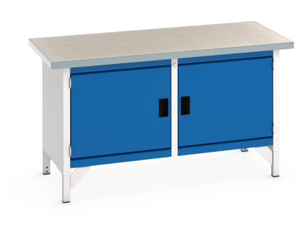 Workbench with Cupboard Storage Below - Cubio Storage Bench (Lino) Full Cupboard Storage / Full Cupboard Storage. WxDxH: 1500X750X840mm Ral 7035/5010 _SKU-41002024.11V