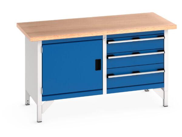 Metal Workbench with Cupboard Storage - Cubio Storage Bench (Mpx) Full Cupboard Storage / 3 Drawer. WxDxH: 1500X750X840mm Ral 7035/5010 _SKU-41002025.11V