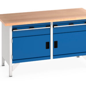 Industrial Metal Workbench - Cubio Storage Bench (Mpx) 1 Drawer-Door / 1 Drawer-Door. WxDxH: 1500X750X840mm Ral 7035/5010 _SKU-41002028.11V