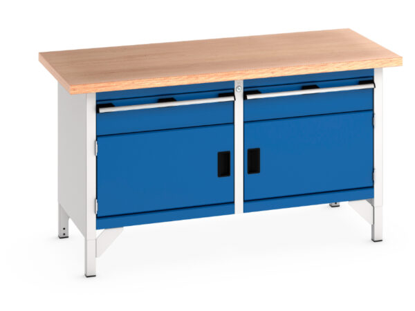 Industrial Metal Workbench - Cubio Storage Bench (Mpx) 1 Drawer-Door / 1 Drawer-Door. WxDxH: 1500X750X840mm Ral 7035/5010 _SKU-41002028.11V