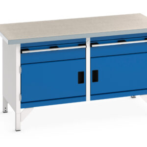 Bott Steel Work Bench - Cubio Storage Bench (Lino) 1 Drawer-Door / 1 Drawer-Door. WxDxH: 1500X750X840mm Ral 7035/5010 _SKU-41002030.11V