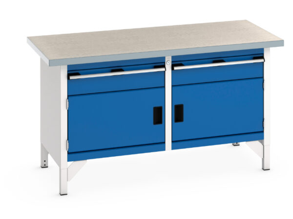 Bott Steel Work Bench - Cubio Storage Bench (Lino) 1 Drawer-Door / 1 Drawer-Door. WxDxH: 1500X750X840mm Ral 7035/5010 _SKU-41002030.11V