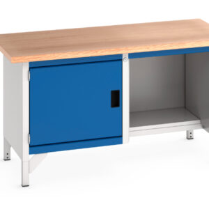 Heavy Duty Metal Workshop Workbench - Cubio Storage Bench (Mpx) Full Cupboard Storage / Half Base Shelf. WxDxH: 1500X750X840mm Ral 7035/5010 _SKU-41002034.11V