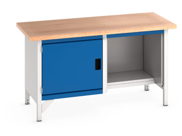Heavy Duty Metal Workshop Workbench - Cubio Storage Bench (Mpx) Full Cupboard Storage / Half Base Shelf. WxDxH: 1500X750X840mm Ral 7035/5010 _SKU-41002034.11V
