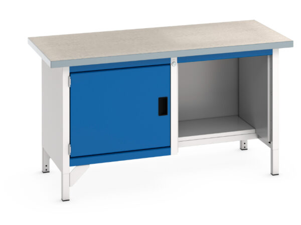 1. 5M Workbench And Cupboard Storage - Cubio Storage Bench (Lino) Full Cupboard Storage / Half Base Shelf. WxDxH: 1500X750X840mm Ral 7035/5010 _SKU-41002036.11V