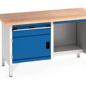 Heavy Duty Workbench with Cupboard Storage - Cubio Storage Bench (Mpx) 1 Drawer-Door / Open-1/2 Base Shelf. WxDxH: 1500X750X840mm Ral 7035/5010 _SKU-41002037.11V