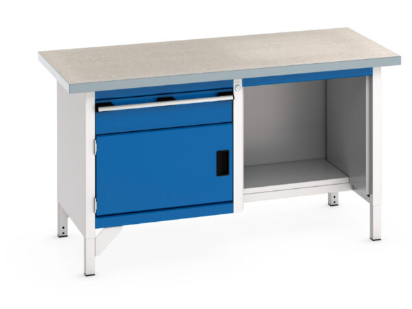 Metal Workshop Workbench - Cubio Storage Bench (Lino) 1 Drawer-Door / Open-1/2 Base Shelf. WxDxH: 1500X750X840mm Ral 7035/5010 _SKU-41002039.11V