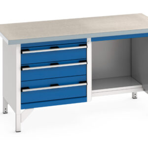 Cubio Storage Bench (Lino) 3 Drawers / Open-Half Depth Shelf. - WxDxH: 1500X750X840mm Ral 7035/5010 _SKU-41002042.11V
