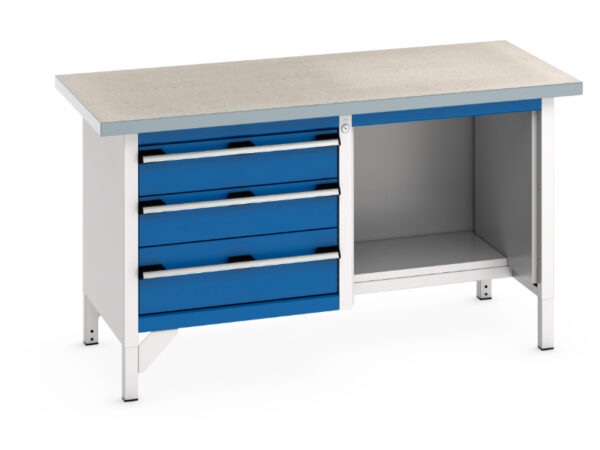 Cubio Storage Bench (Lino) 3 Drawers / Open-Half Depth Shelf. - WxDxH: 1500X750X840mm Ral 7035/5010 _SKU-41002042.11V
