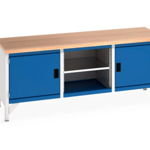 Cubio Storage Bench - Workbench (Mpx) Full Cupboard Storage / Mid Shelf /Full Cupboard Storage. WxDxH: 2000X750X840mm Ral 7035/5010 _SKU-41002049.11V