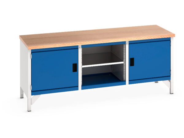 Cubio Storage Bench - Workbench (Mpx) Full Cupboard Storage / Mid Shelf /Full Cupboard Storage. WxDxH: 2000X750X840mm Ral 7035/5010 _SKU-41002049.11V