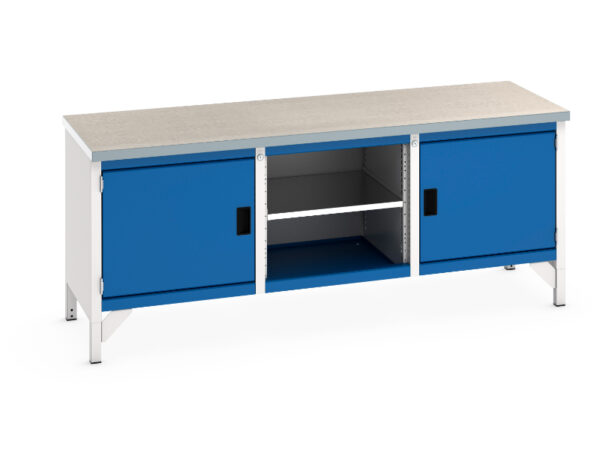 Workbenches for Warehouses - Cubio Storage Bench (Lino) Full Cupboard Storage / Mid Shelf /Full Cupboard Storage. WxDxH: 2000X750X840mm Ral 7035/5010 _SKU-41002051.11V