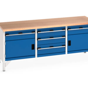 Bott Workbench with Storage - Cubio Storage Bench (Mpx) 1 Drwr-Door / 3 Drw Cab / 1 Drwr-Door. WxDxH: 2000X750X840mm Ral 7035/5010 _SKU-41002064.11V